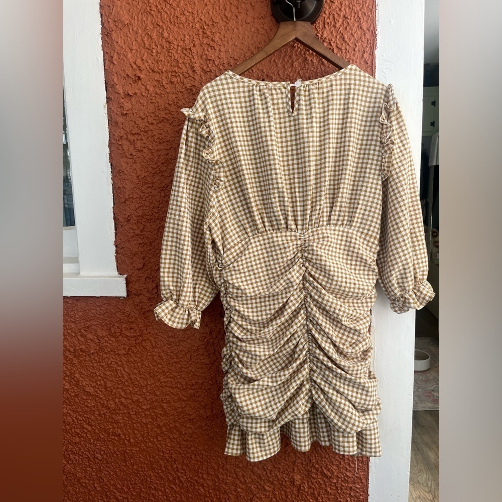 Women’s Avantlook Ruffle Ruched Dress Mini Gingham Size Large - Picture 3 of 7